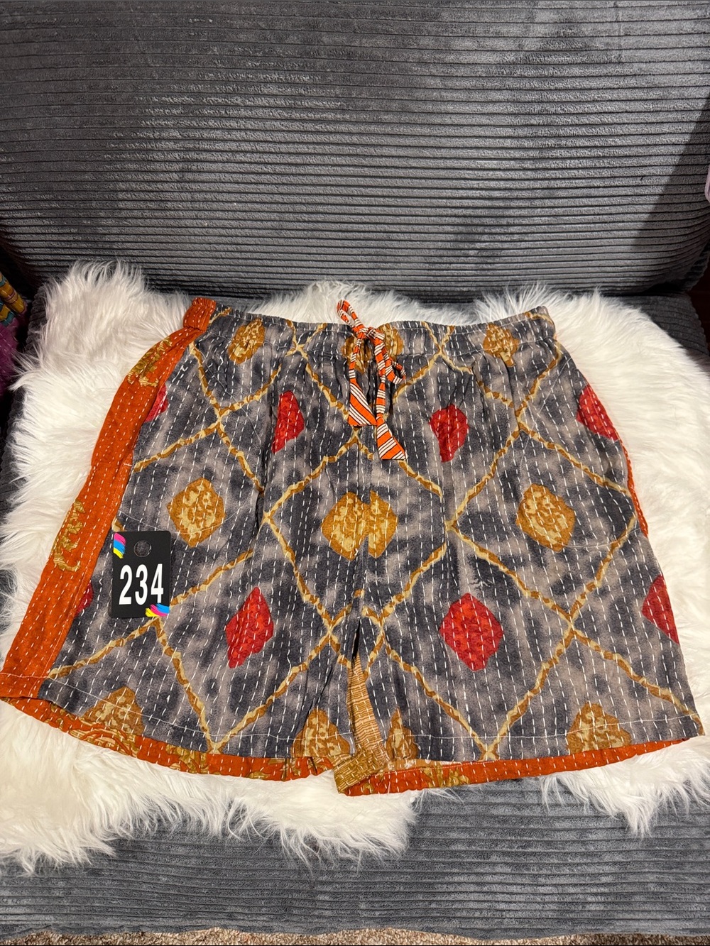 234 KANTHA Shorts 16-20” Waist REVERSABLE wearable Art Lightweight size friendly